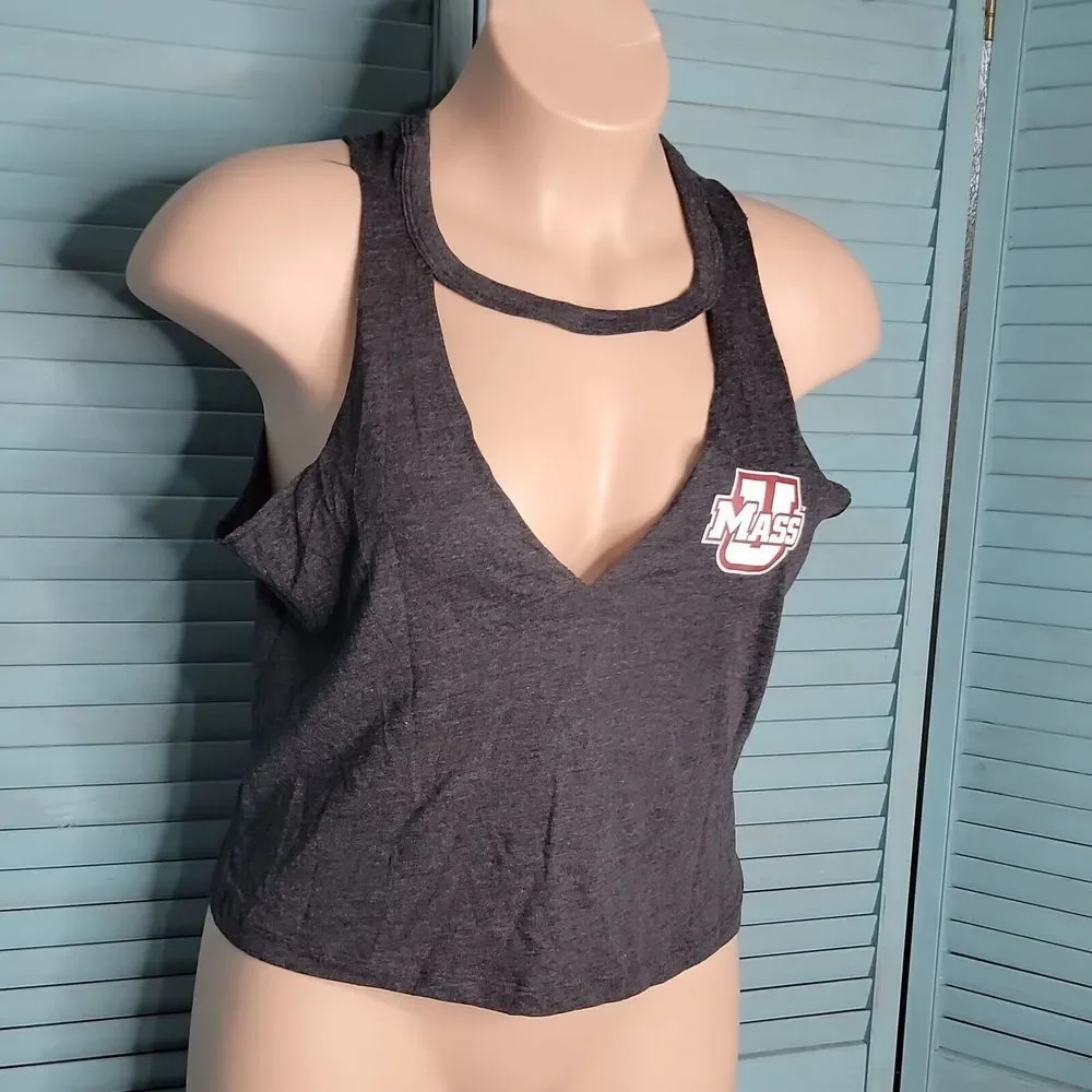 Victoria's Secrets Pink UMass Tank Top Sleeveless Blouse Shirt Sz L Gray